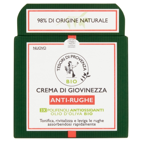 Tesori di Provenza Crema Viso Anti-rughe Giorno, Con Olio d'Oliva Bio, Ricco in Polifenoli, 50 ml
